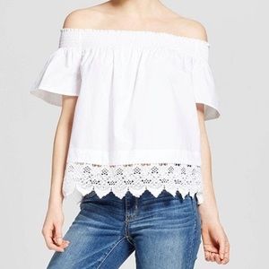 Who what wear lace hem Bardot off shoulder top